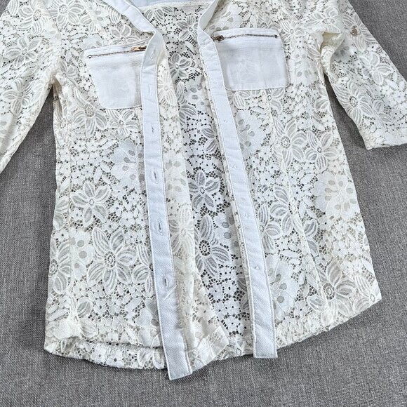 Vintage Fashion Magazine Lace Button-Up Blouse Women Small Off White Top - Picture 6 of 14